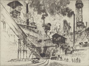 Usta kopalni, Ruhrort koło Oberhausen, 1910. autorstwa Joseph Pennell