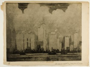 N.Y. z promu na 23. ulicy - we mgle poranka autorstwa Joseph Pennell
