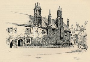 Stary Charterhouse: Zewnętrzna fasada dziedzińca Washhouse, z wewnętrzną bramą, 1886 autorstwa Joseph Pennell