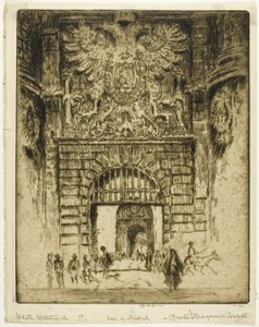 Ganek San Maclou, Rouen autorstwa Joseph Pennell