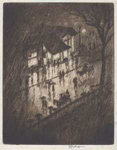 Deszczowa noc, sklepy Charing Cross autorstwa Joseph Pennell