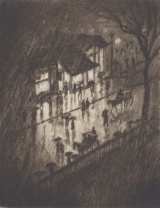 Deszczowa noc, sklepy Charing Cross, 1903. autorstwa Joseph Pennell