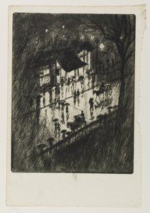 Deszczowa noc, sklepy Charing Cross, 1903 autorstwa Joseph Pennell