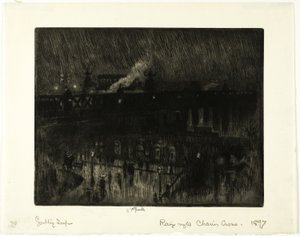 Deszczowa noc, stacja Charing Cross autorstwa Joseph Pennell