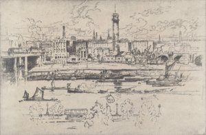 Wieża strzałowa między mostami, 1910. autorstwa Joseph Pennell
