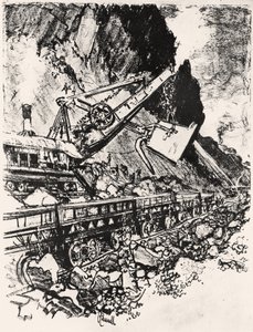 Steam Shovel Work: Culebra Cut, płyta XIV z Kanału Panamskiego autorstwa Josepha Pennella, 1912 (węgiel na papierze) autorstwa Joseph Pennell