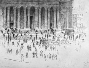 Schody przed zachodnim frontem katedry św. Pawła, City of London, 1900 autorstwa Joseph Pennell
