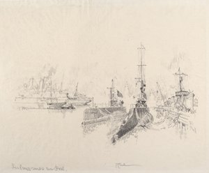 Okręty podwodne w Porcie autorstwa Joseph Pennell