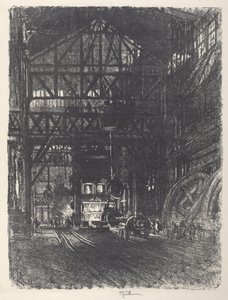 Prasa do płyt pancernych autorstwa Joseph Pennell