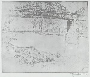 Most miejski w St. Louis [na dole] w roku 1919 lub później. autorstwa Joseph Pennell