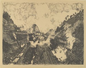 Cięcie. Patrząc w stronę Ancon Hill autorstwa Joseph Pennell