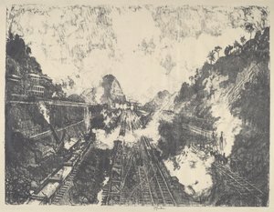 Cięcie, patrząc w stronę Ancon Hill, 1912. autorstwa Joseph Pennell