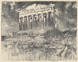 Fasada Partenonu, Zachód słońca autorstwa Joseph Pennell