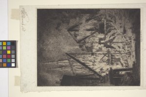 Fundamenty katedry (akwaforta i sucha igła) autorstwa Joseph Pennell
