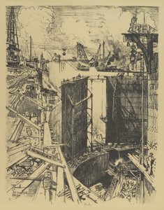 Brama Strażnicza, śluza Gatun, 1912 autorstwa Joseph Pennell