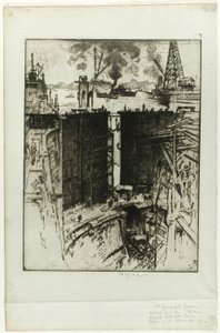 Brama Strażnicza, śluza Gatun, Panama autorstwa Joseph Pennell