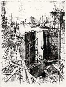 Brama Strażnicza w Gatun, tablica V z Kanału Panamskiego autorstwa Josepha Pennella, 1912 (węgiel na papierze)