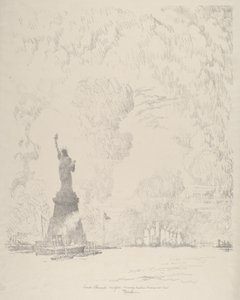 Statua, Zatoka Nowojorska, 1910. autorstwa Joseph Pennell