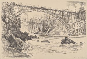 Stalowy most, 1910. autorstwa Joseph Pennell