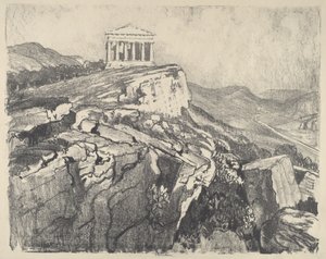 Świątynia Zgody na ścianie, Girgenti, 1913. autorstwa Joseph Pennell
