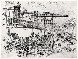 Śluza Mury Miraflores, płyta XXIII z Kanału Panamskiego autorstwa Josepha Pennella, 1912 (węgiel na papierze) autorstwa Joseph Pennell
