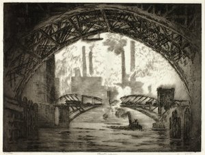 Pod mostami, Chicago autorstwa Joseph Pennell