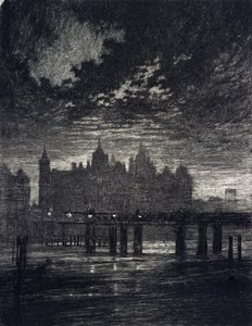 Whitehallin tuomioistuin Lontoossa.puola autorstwa Joseph Pennell