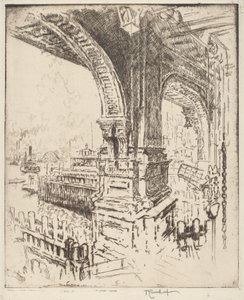W obrębie promu, Cortlandt Street, Nowy Jork autorstwa Joseph Pennell