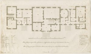 Sandon Hall - Plan głównego piętra: grawerowanie, nd [1769-1771] (druk) autorstwa Joseph Pickford