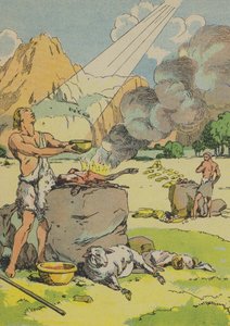 Abel składający ofiarę Bogu (kolorowa litografia) autorstwa Joseph Porphyre Pinchon