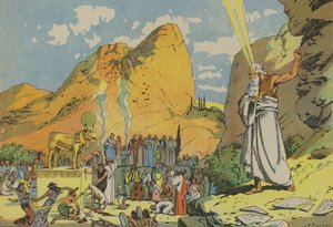 Mojżesz i złoty cielec (kolorowa litografia) autorstwa Joseph Porphyre Pinchon