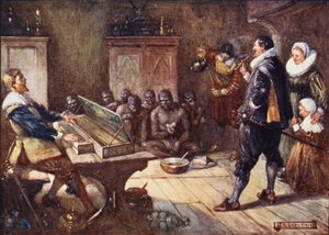 Van Riebeck zabawia Hottentotów (kolorowa litografia)