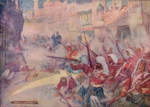 Widziano brytyjskich żołnierzy walczących na ulicach, 1908, c1920. autorstwa Joseph Ratcliffe Skelton