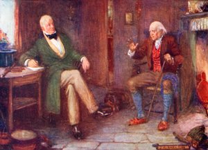 Sir Walter Scott odwiedza biednego człowieka w jego domku autorstwa Joseph Ratcliffe Skelton