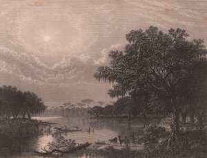 Louisiana Bayou, Stany Zjednoczone, staloryt Roberta Hinshelwooda (1812-po 1875) po obrazie Josepha Ruslinga Meekera (1827-1889), ok. 16x18 cm