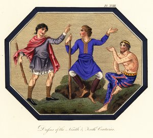 Strój męski anglosaski, IX i X wiek, 1853 (rycina)