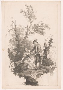 Mężczyzna i kobieta z koszem drobiu Lato Cztery pory roku (tytuł serii) autorstwa Joseph Wagner (possibly)
