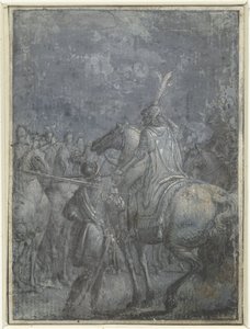 Dowódca armii na koniu z innymi jeźdźcami Grupa podobnych ilustracji z rycerzami i jeźdźcami (tytuł serii)