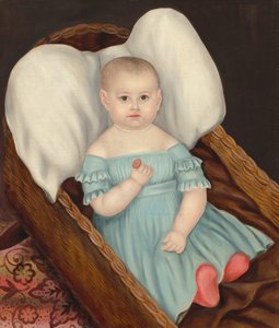 Dziecko w wiklinowym koszu, ok. 1840.
