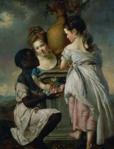 Rozmowa między dziewczynami, czyli dwie dziewczyny z ich czarną służącą, 1770 autorstwa Joseph Wright of Derby
