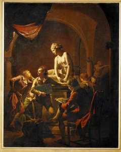 Zajęcia w akademii malarskiej wokół gipsowego odlewu nimfy z muszlą ... (obraz na płótnie) autorstwa Joseph Wright of Derby