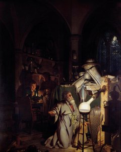 Alchemik kuszący odkrycie kamienia filozoficznego Obraz Josepha Wrighta z Derby (1734-1797) XVIII-wieczne Słońce. 1,27 X 1,01 m Derby, Muzeum Derby autorstwa Joseph Wright of Derby