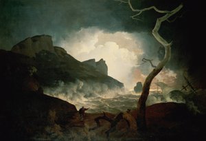Burza, Antygon ścigany przez Niedźwiedzia z „Opowieści zimowej”, akt III, scena 3, 1790 autorstwa Joseph Wright of Derby