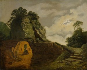 Grobowiec Wergiliusza w świetle księżyca, z Siliusem Italicusem autorstwa Joseph Wright of Derby