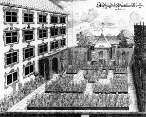 Projekt ogrodu Furttenbacha w Ulm, z Architectura Privata, sztychowany przez Jonasa Arnolda (1600-69), opublikowany 1641 autorstwa Joseph after Furttenbach