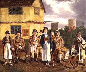 Postacie z Norwich, od L. do R., Peter Thomas, C. Grimer, R. Gurney, R. Gallant, Blind Dan, John z Poringland, Joe Doe, Gwiżdżący kukułka i Wyer autorstwa Joseph and Alfred Stannard