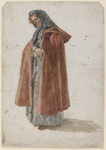 Młoda kobieta w chustce i płaszczu w Hastings