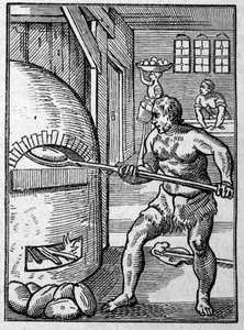 Piekarz wypiekający chleb w piecu. Grawer Josta Ammana (1539-1591) XVI wiek. autorstwa Jost Amman