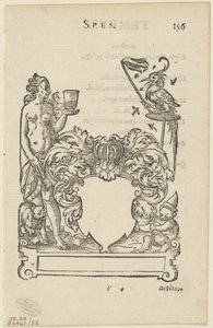 Emblemat z pustą tarczą heraldyczną, folio 156 z Anthologia Gnomonica autorstwa Jost Amman