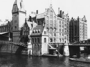 Widok na Speicherstadt (miasto magazynów) Hamburg, ok. 1910 r.